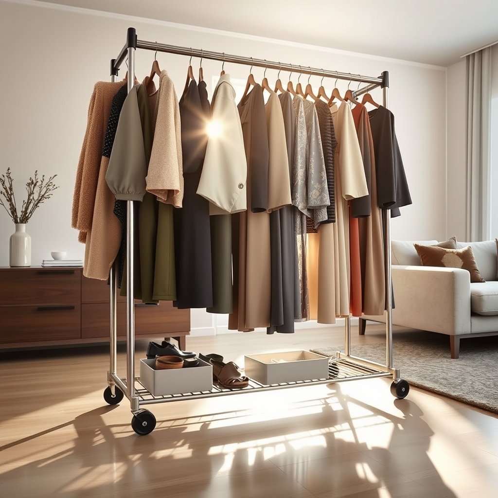 Best Stainless Steel Rolling Garment Rack in action