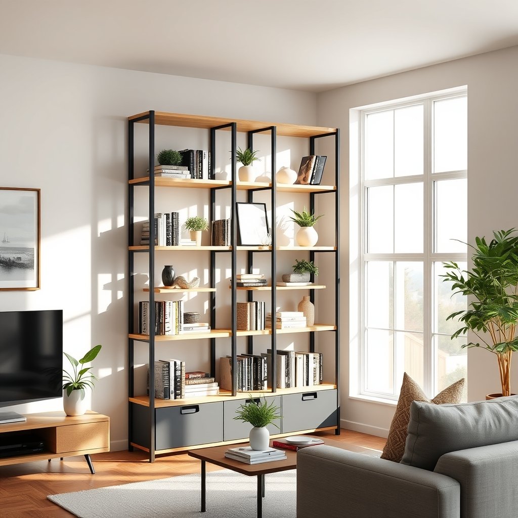 4 Tier French Oak Grey Bookshelf product view