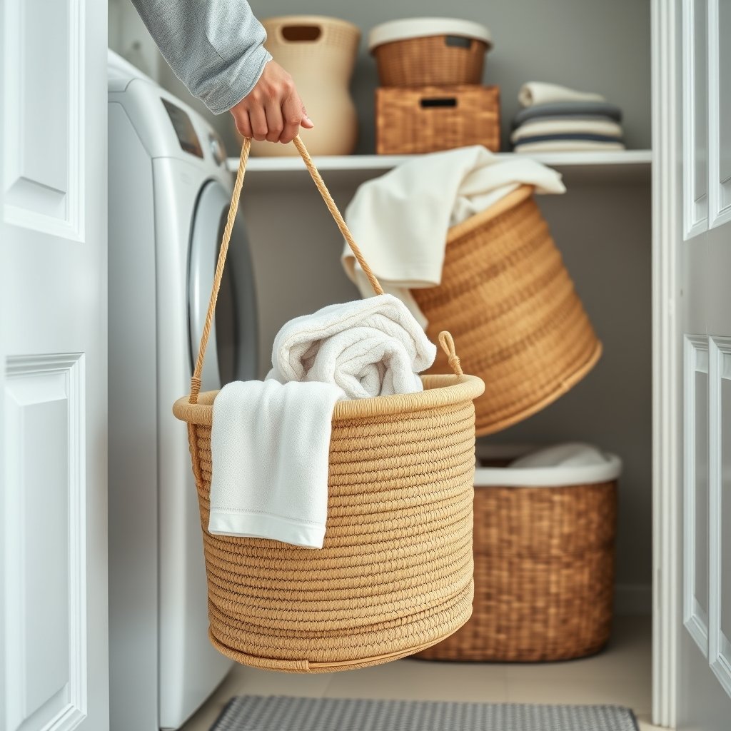 Handwoven Laundry Bin Rectangular Storage Baskets in action